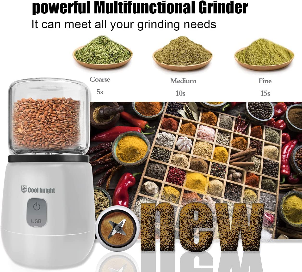 COOL KNIGHT Herb Grinder Electric Spice Grinder [Large Capacity/High  Rotating Speed/Electric]-Electric Grinder for Spices and Herbs (Wood grain  2)